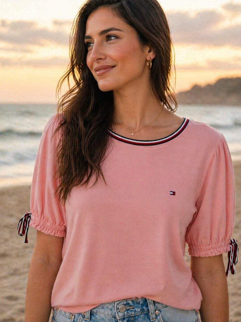 Tommy Hilfiger Pink Puff Sleeve Top size small